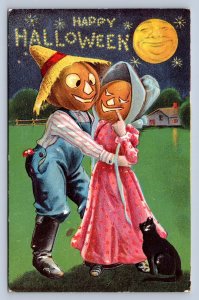 J99/ Halloween Postcard Holiday Greetings c1910 Pumpkin Scarecrow 487