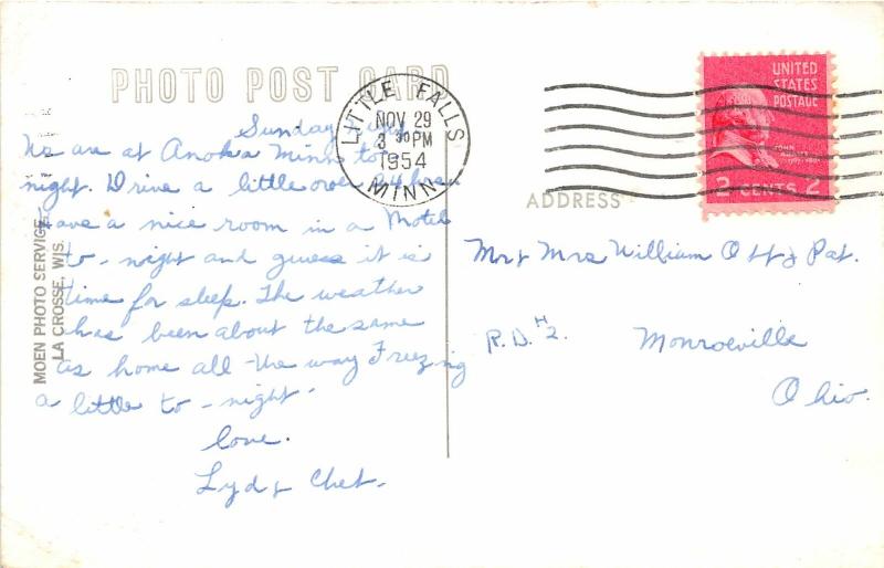 F15/ Coon Valley Wisconsin RPPC Postcard 1954 Highway 14 & 61