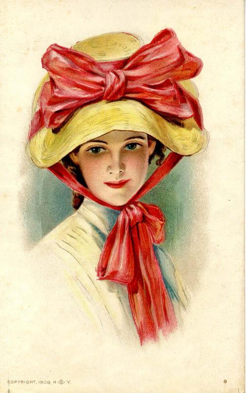 Fashion - Lady With Yellow Hat, Red Bow