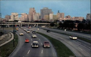 Houston Texas TX Freeway Classic Cars Route 75 Vintage Chrome Postcard