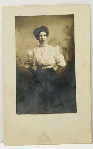 RPPC Woman Victorian Era Wearing Beaded Necklace Photo c1910 Postcard C9