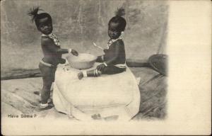 Cute Native African Children Eat From Bowl HAVE SOME? c1905 Postcard