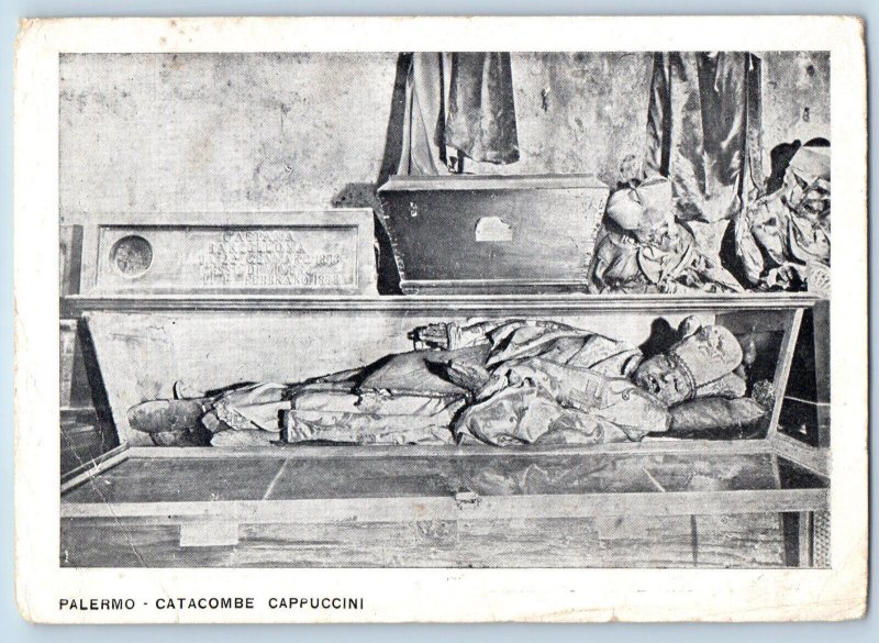 Sicily Italy Postcard Laying Statue Catacombe Cappucini Palermo c1940's