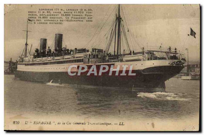 Postcard Old Ship Boat L & # 39Espagne of Cie Generale Transatlantique