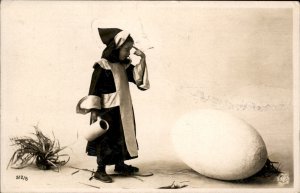 Easter German Beer Child Girl Giant Egg Real Photo Vintage Postcard