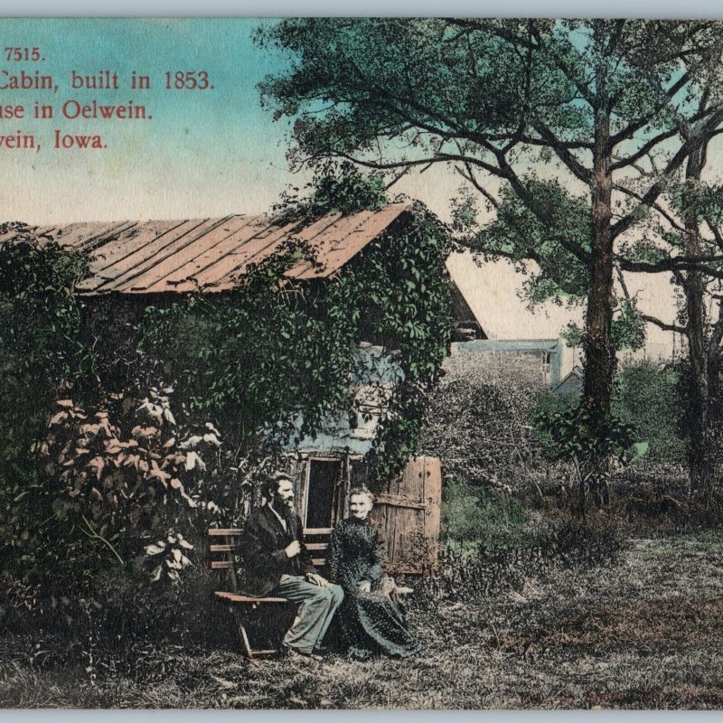 1909 Oelwein, IA First House Cabin Hand Colored Sharp Litho Photo Postcard A196