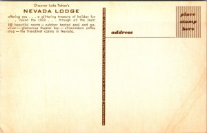 Vtg Lake Tahoe NV Nevada Lodge 1950s Chrome View Hotel Postcard