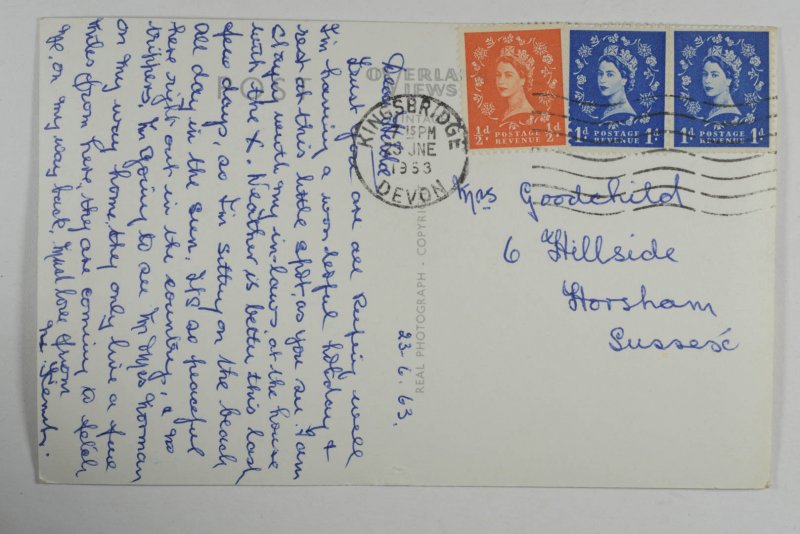 Beesands Kingsbridge - Real Photo Postcard with 1963 Postmark  (b5)