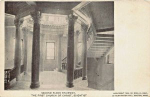 BOSTON MA~FIRST CHURCH OF CHRIST SCIENTIST~SECOND FLOOR STAIRWAY 1900s POSTCARD