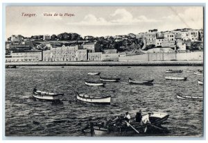 c1910 Boat Canoeing at Tanger Beach Morocco Antique Unposted Postcard