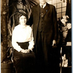 c1910s Married Couple Portrait RPPC Cute Wife Smile Real Photo Handsome Man A159