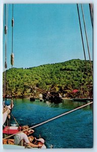 View Admiralty Bay departing schooner BEQUIA St Vincent Grenadine W.I. Postcard