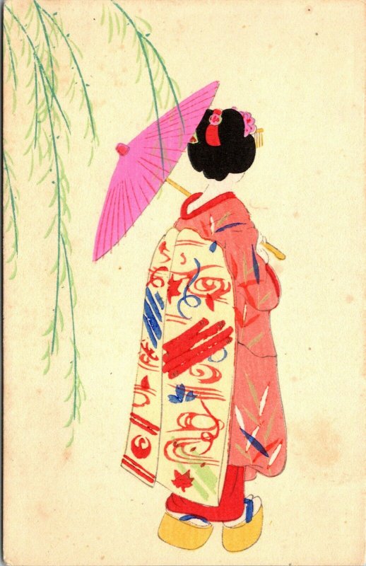 RARE - Japanese LADY Kimono ART Geisha Girl - ORI DONO KYOTO Japan Postcard