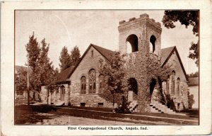 Postcard IN Steuben County Angola First Congregational Church ~1910 H4