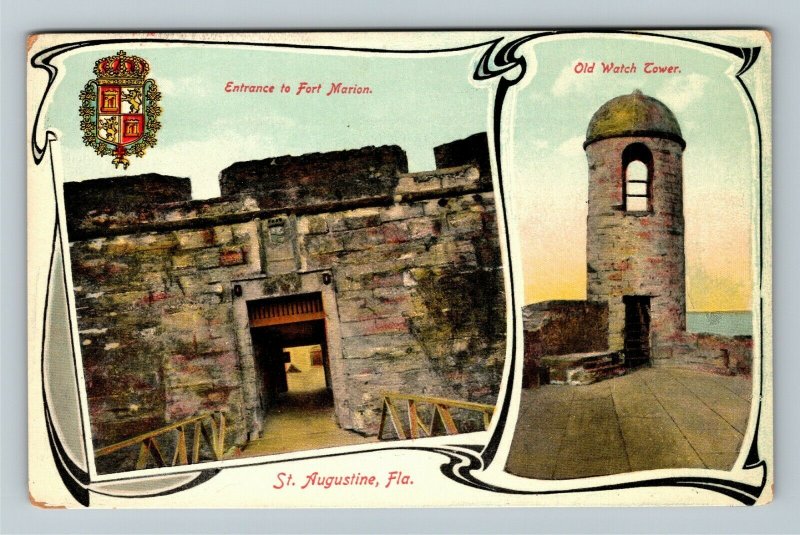 St Augustine FL-Florida, Entrance To Fort Marion, Watch Tower, Vintage Postcard
