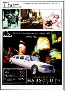 Absolute! Stretch Limousines LGA JFK/NEW Atlantic City Advertising Postcard