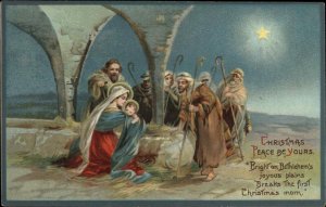 Christmas Nativity Mary Baby Jesus Wisemen Shepherds Vintage Postcard