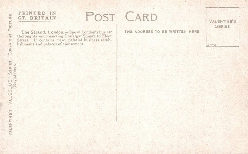 Vintage Postcard The Strand London's Busiest Thoroughfares Connecting Trafalgar