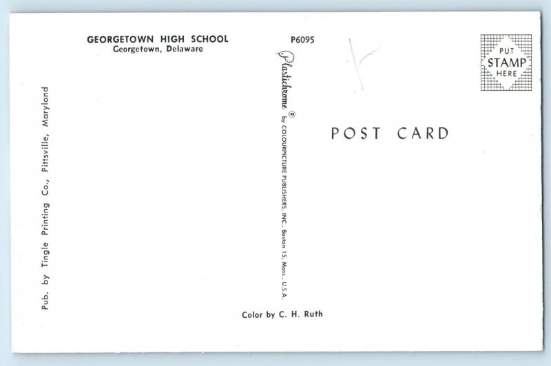 c1960 Georgetown Delaware DE Vintage Postcard High School View Front Building
