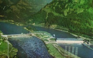 Vintage Postcard Aerial View Of Bonneville Dam And Power House Washington WA