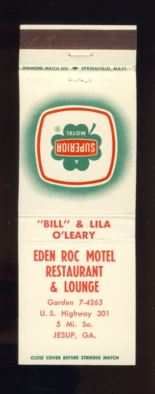 Eden Roc Motel & Restaurant Match Cover/Matchbook, Jessup, Georgia/GA, 1950's?