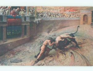 foreign Old Postcard signed BULLFIGHTING SCENE FROM QUO VADIS AC3600