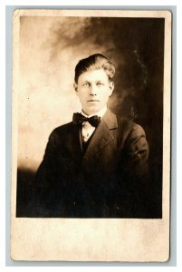 Vintage 1907 RPPC Postcard - Portrait of Named Man Big Bow Tie