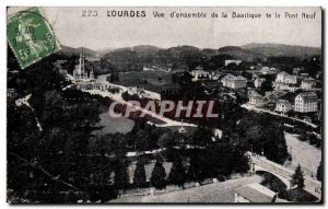 Old Postcard View of Lourdes & # 39ensemble Basilica and the New Bridge