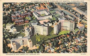 CLEVELAND, OH Ohio CITY HOSPITAL~Bird's Eye View c1940's Curteich Linen Postcard