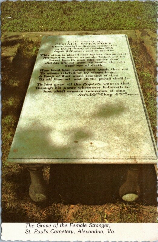 postcard The Grave of the Female Stranger, Alexandria, Virginia