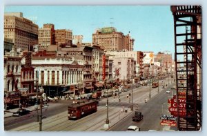 New Orleans Louisiana Postcard Canal Street Aerial View Streetcar Buildings 1957