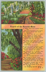 Florida~Legend of Spanish Moss Poem Card~1940s Linen Postcard