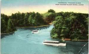 c1910 THOUSAND ISLANDS CANADA SIGHTSEEING BOATS FROM BRIDGE POSTCARD 43-32