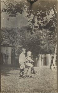 c1910 RPPC Postcard Children Boys w/ Tall Tricycle, Unknown US Location Unposted