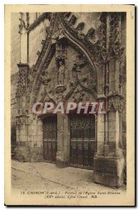 Old Postcard Chinon I and L of the Church of Saint Etienne XV century West Co...