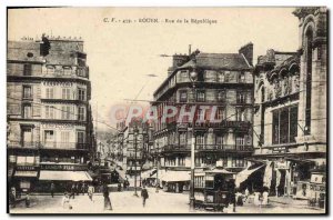 Postcard Old Tram Train Rouen Rue de la Republique