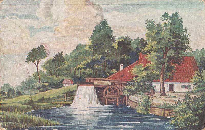 Art Hungarian vintage postcard Water Mill Landscape Landschaft