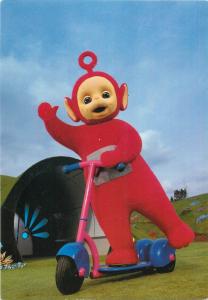 Teletubbies characters and logo postcard Po et la trotinette