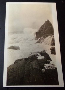 VINTAGE REAL PHOTO POSTCARD UNUSED - WAVES CRASHING THE SHORE UNKNOWN LOCATION