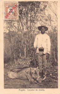 L042 Angola 1924 wild boar hunter vintage postcard