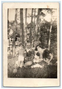 c1920's Eastern Europe Family Portrait Dog Children View RPPC Photo Postcard