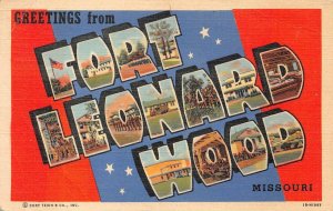 GREETINGS FROM FORT LEONARD WOOD MISSOURI MILITARY LARGE LETTER POSTCARD 1943