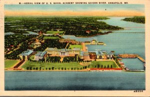 Maryland Annapolis Aerial View Showing U S Naval Academy 1942