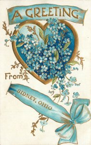 BB London Postcard E.8 Embossed Forget-me-Nots Greeting From Sidney Ohio