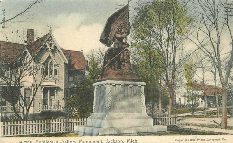 Michigan Jackson Soldiers Sailors Monument Rotograph C-1908 Postcard 22-3483