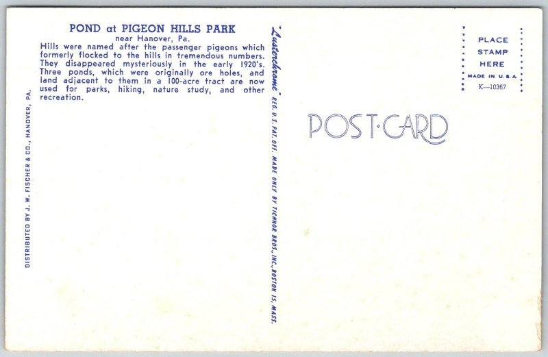 Hanover Pennsylvania 1950s Postcard Pigeon Hills Park