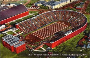 MN, Minneapolis UNIVERSITY OF MINNESOTA Memorial Football Stadium LINEN Postcard