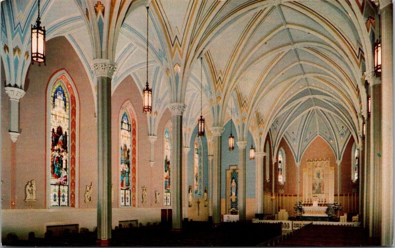 Interior of Saint Mary Church, Lancaster OH Vintage Postcard T75