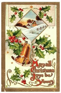 Lot 3 May the Christmas Bells Holly Chimes Snow Vintage 1900s Postcards Unposted