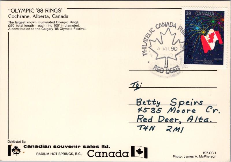 Olympic Winter Games 1988 Rings Calgary Alberta AB Olympics Postcard D39